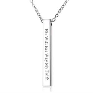 HIS WILL HIS WAY MY FAITH Stainless Steel Bar Necklace Custom Made.